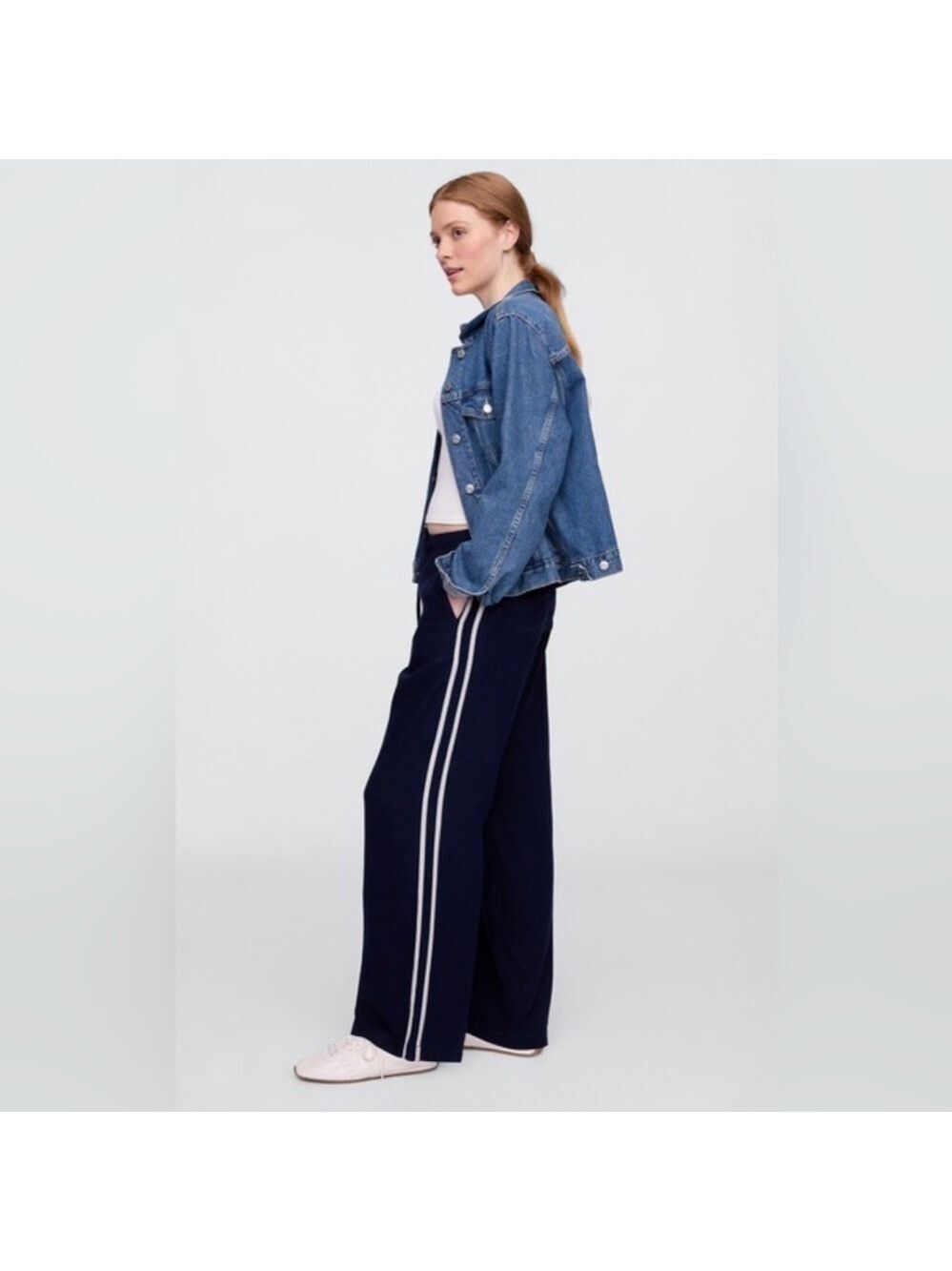 Gap Mid Rise Linen-Blend Wide-Leg Track Pants PullOn Summer Vacation Cruise NWT